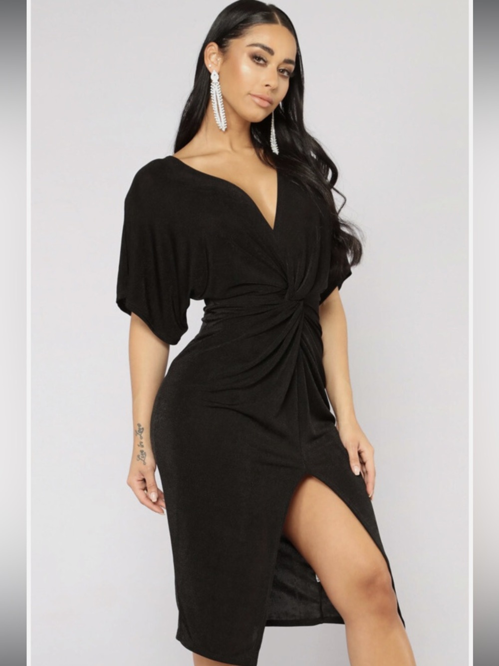 Fashion Nova Black One-Shoulder Knot Midi Dress